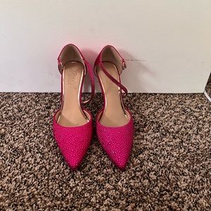 Pink Satin Rhinestone Pointed Toe Heels